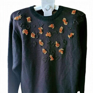 VINTAGE 90s Wool Blend Franco Valeri Embellished Sequins And Beads Sweater. M